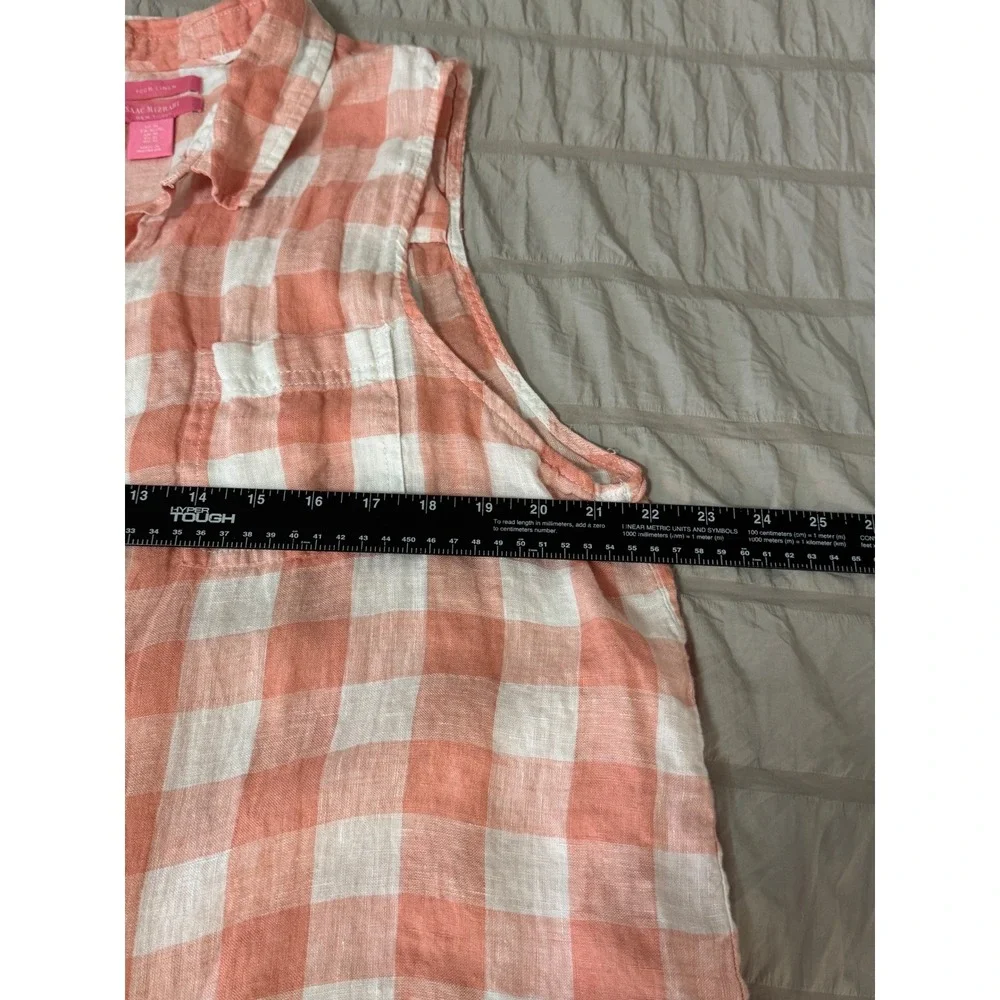 Isaac Mizrahi‎ Linen Sleeveless Button Down Top Plaid Beach Resort Vaca Shirt XL - Picture 5 of 6